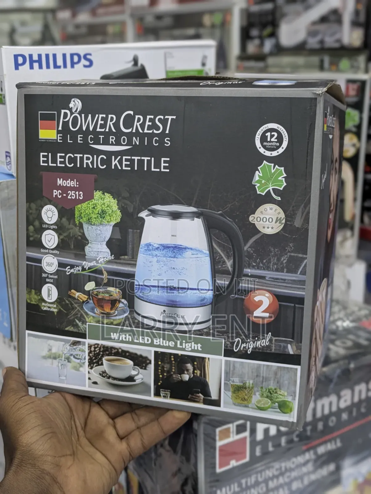 Powercrest Premium Glass Percolator Electric Kettle With Blue Ledlight