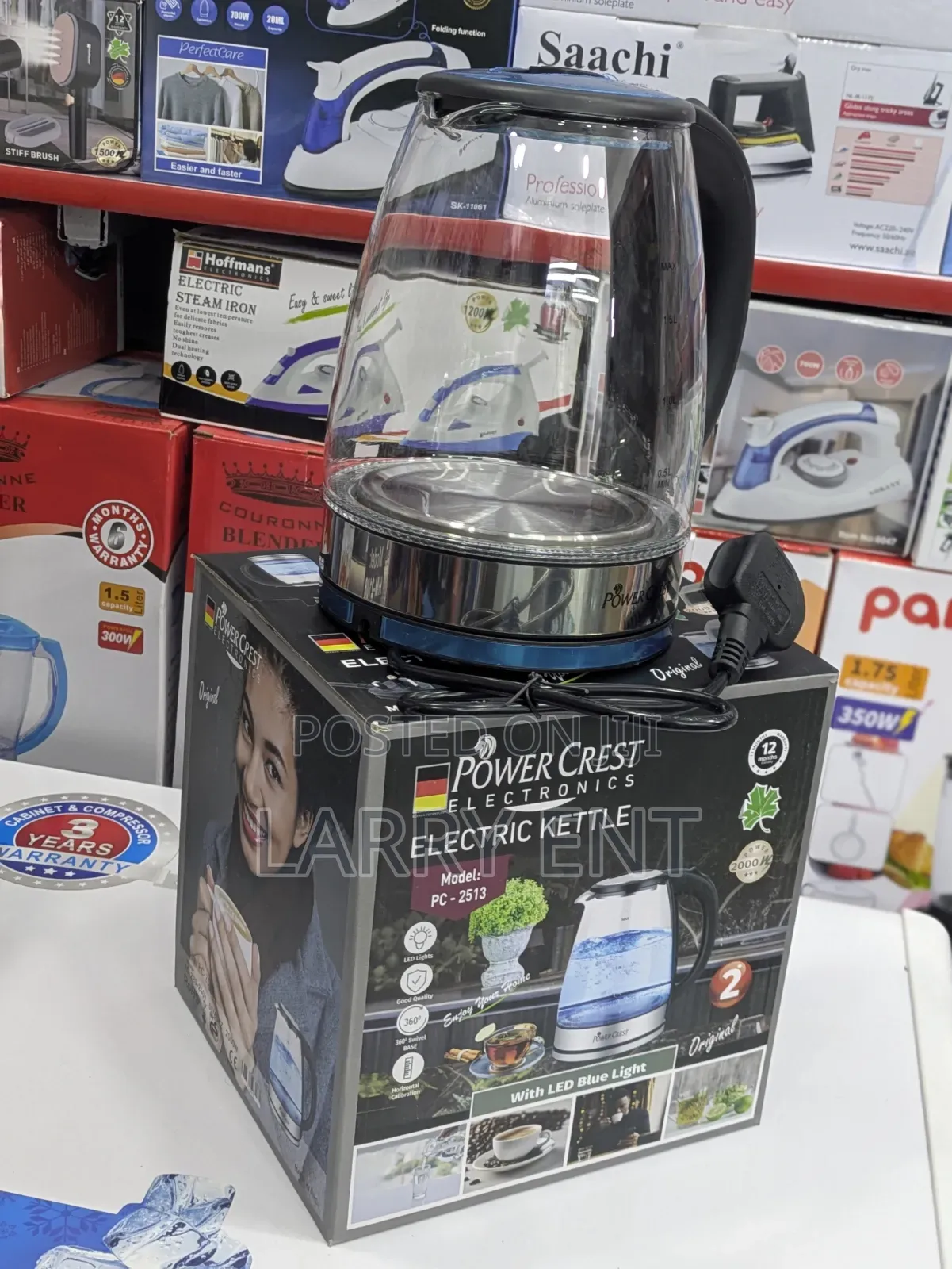 Powercrest Premium Glass Percolator Electric Kettle With Blue Ledlight