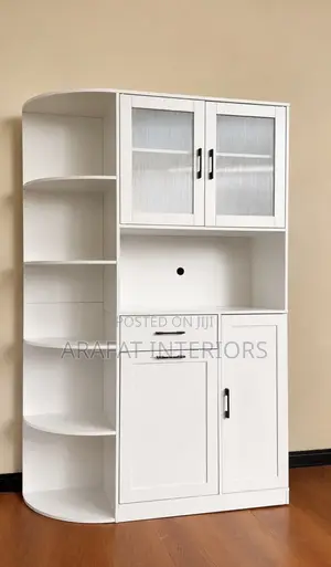 White Corner Display Unit With Rounded Shelves Glass Cabinets