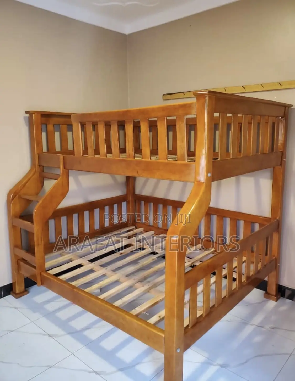 Wooden Bunk Bed With Stairs - Twin Over Full - Light Oak Finish