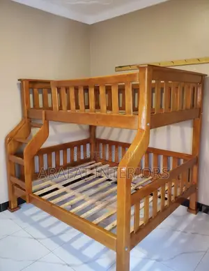 Wooden Bunk Bed With Stairs - Twin Over Full - Light Oak Finish