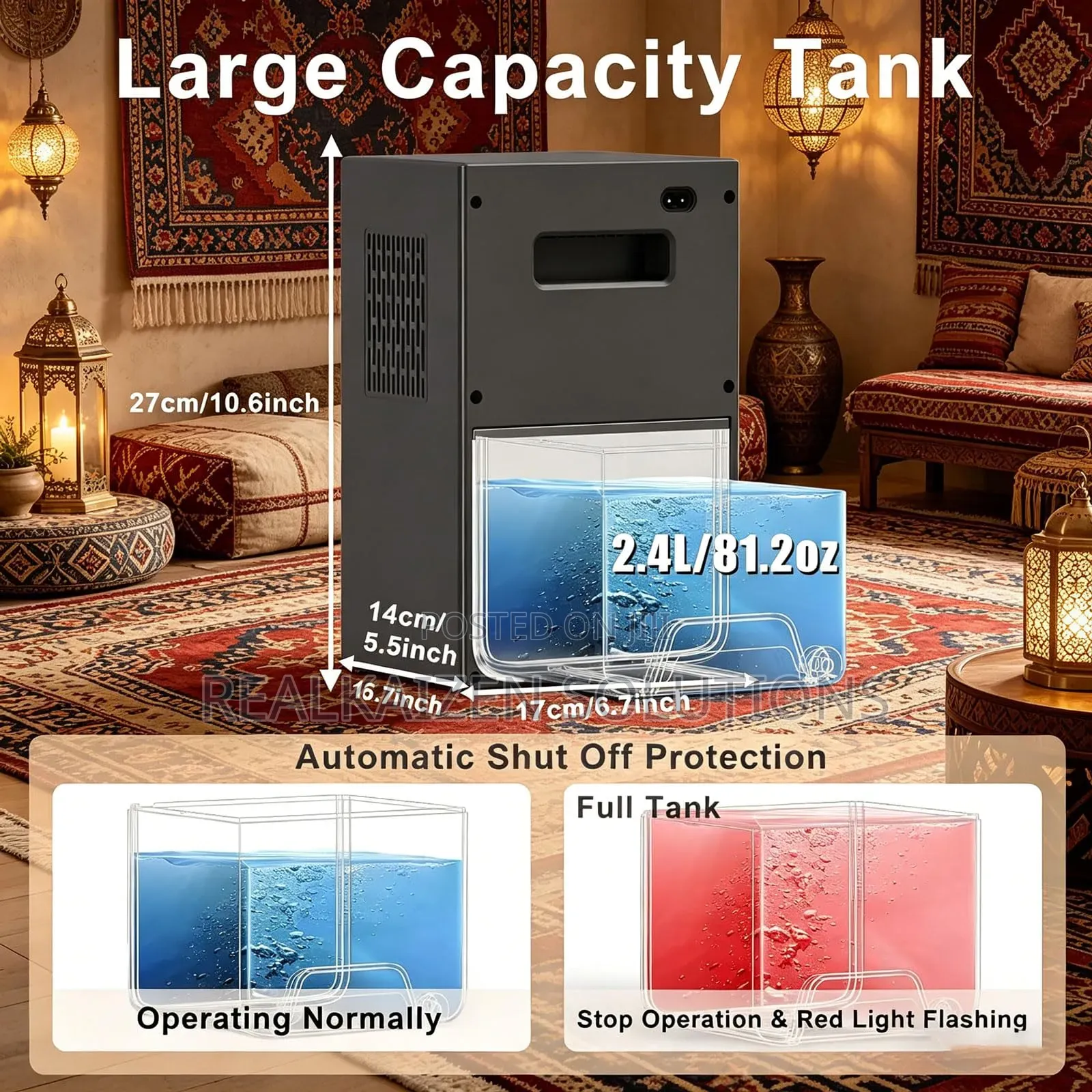 Compact Smart Dehumidifier | 2400ml Water Tank | 10-Color Night Light