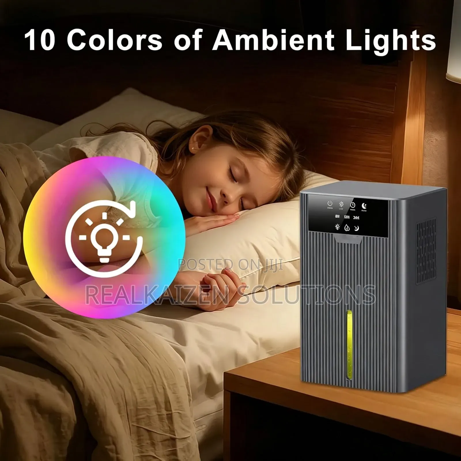 Compact Smart Dehumidifier | 2400ml Water Tank | 10-Color Night Light