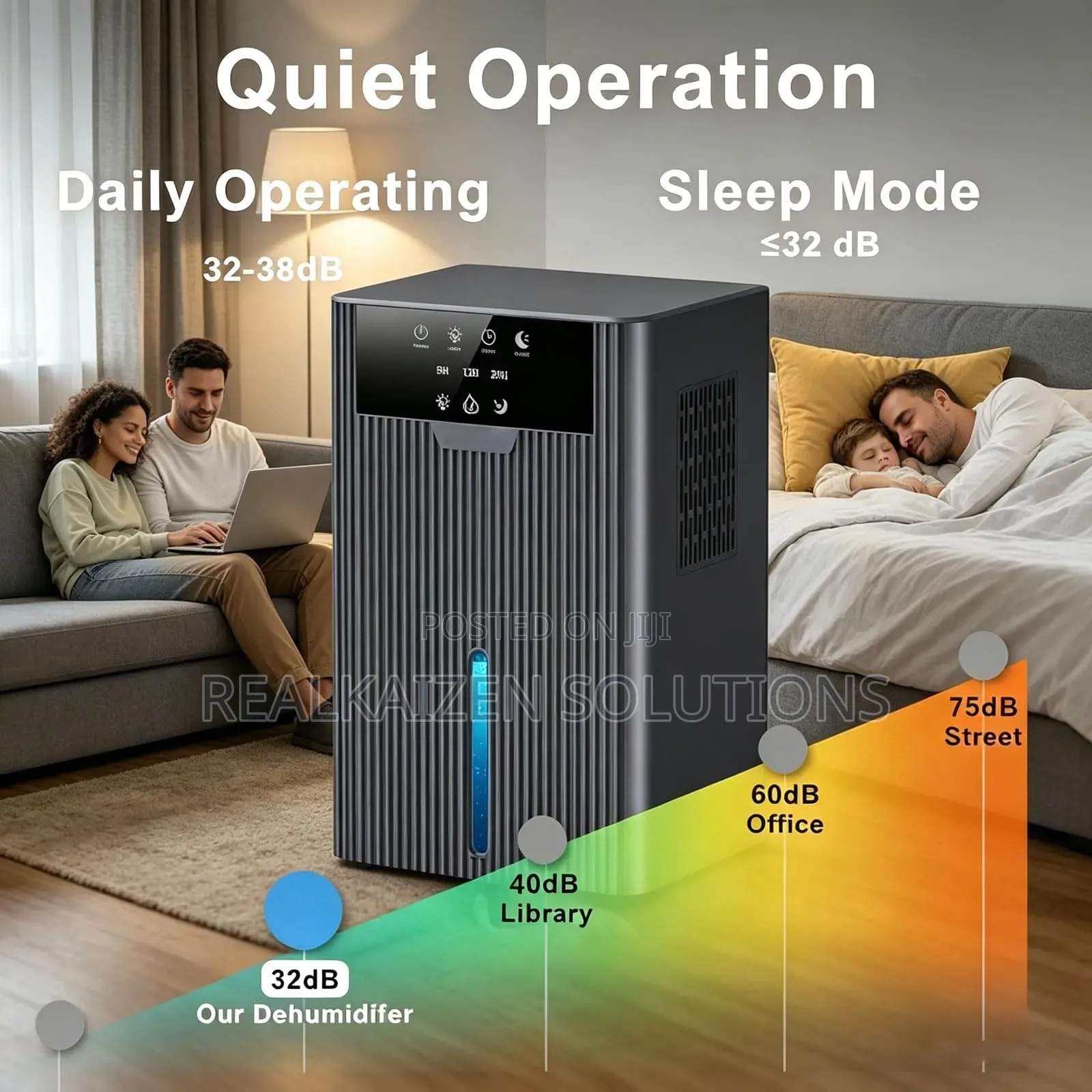 Compact Smart Dehumidifier | 2400ml Water Tank | 10-Color Night Light