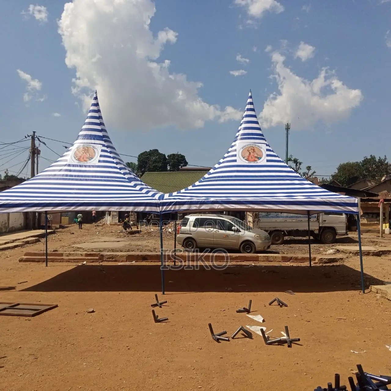 Blue White Striped Double Canopy Tent