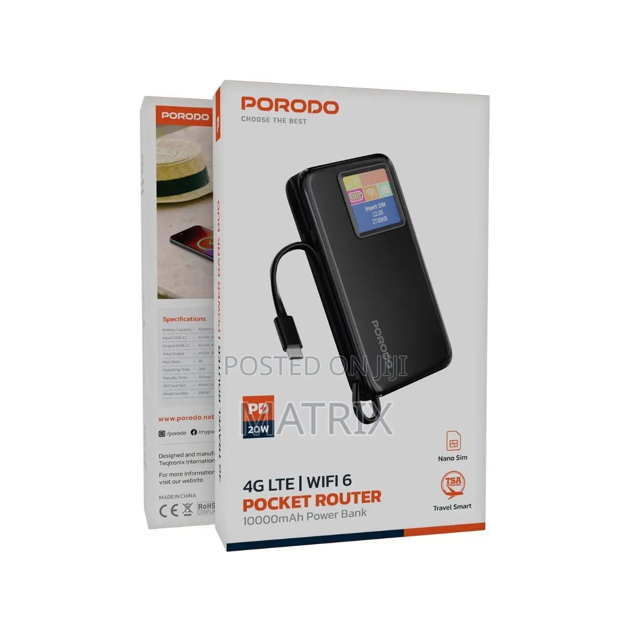 4g Lte Pocket Router Porodo/ Mifi With 10000mah Power Bank and Screen
