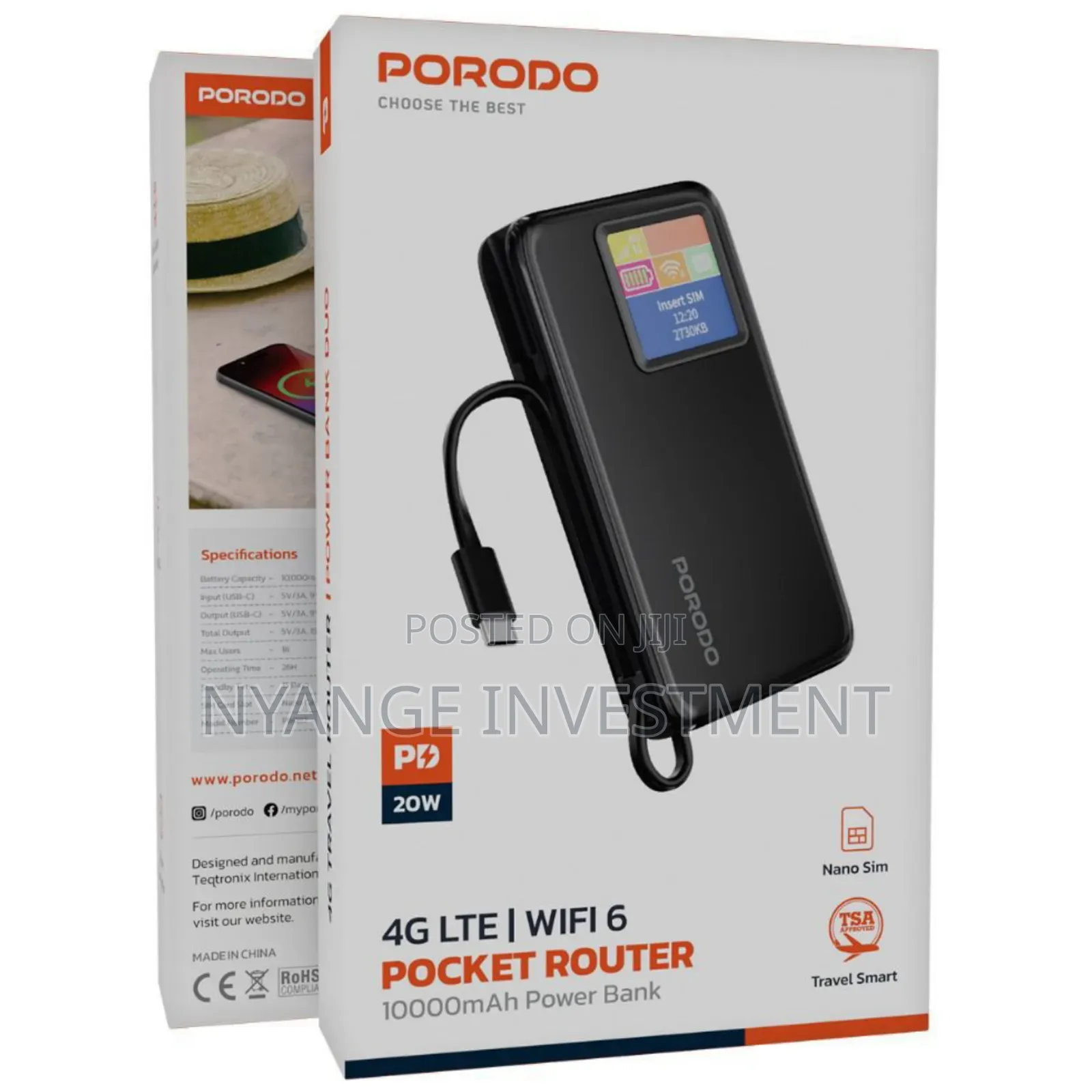 Porodo 4g Lte Wifi 6 Pocket Router. Router