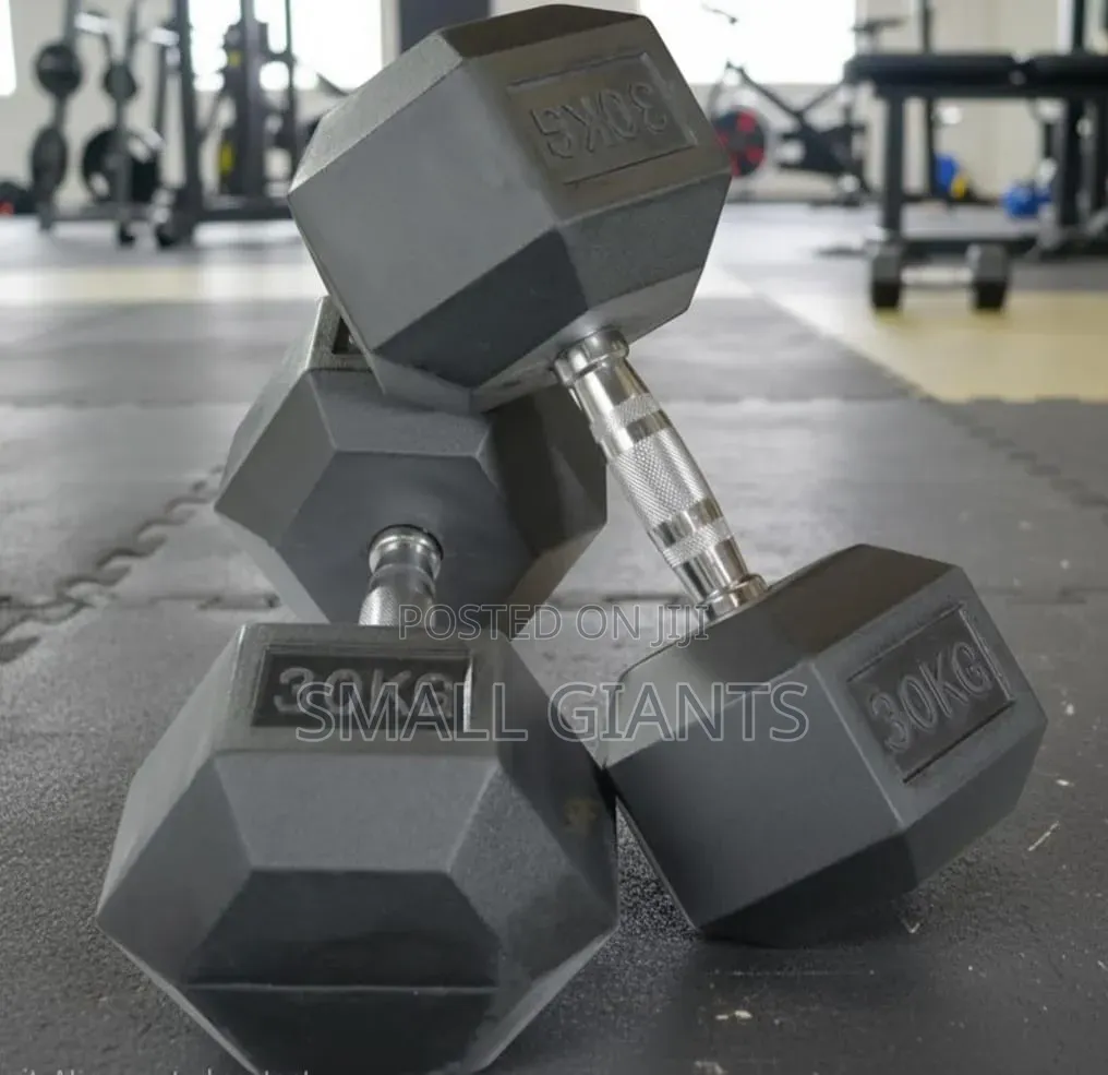 Pair of 30 Kg Rubber Coated Hex Dumbbell