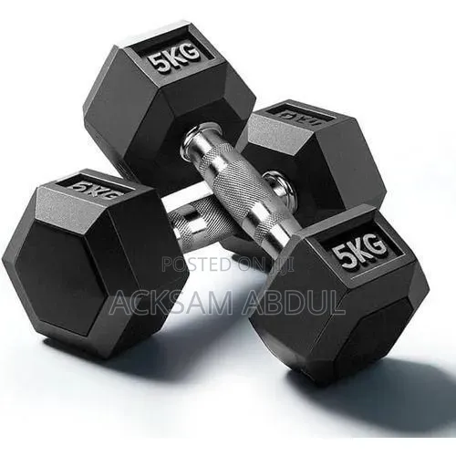 5kg Rubber-Coated Hexagonal Dumbbells