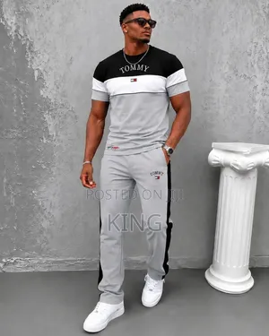 Tommy Hilfiger Tracksuit. Red, White Stripe Detailing