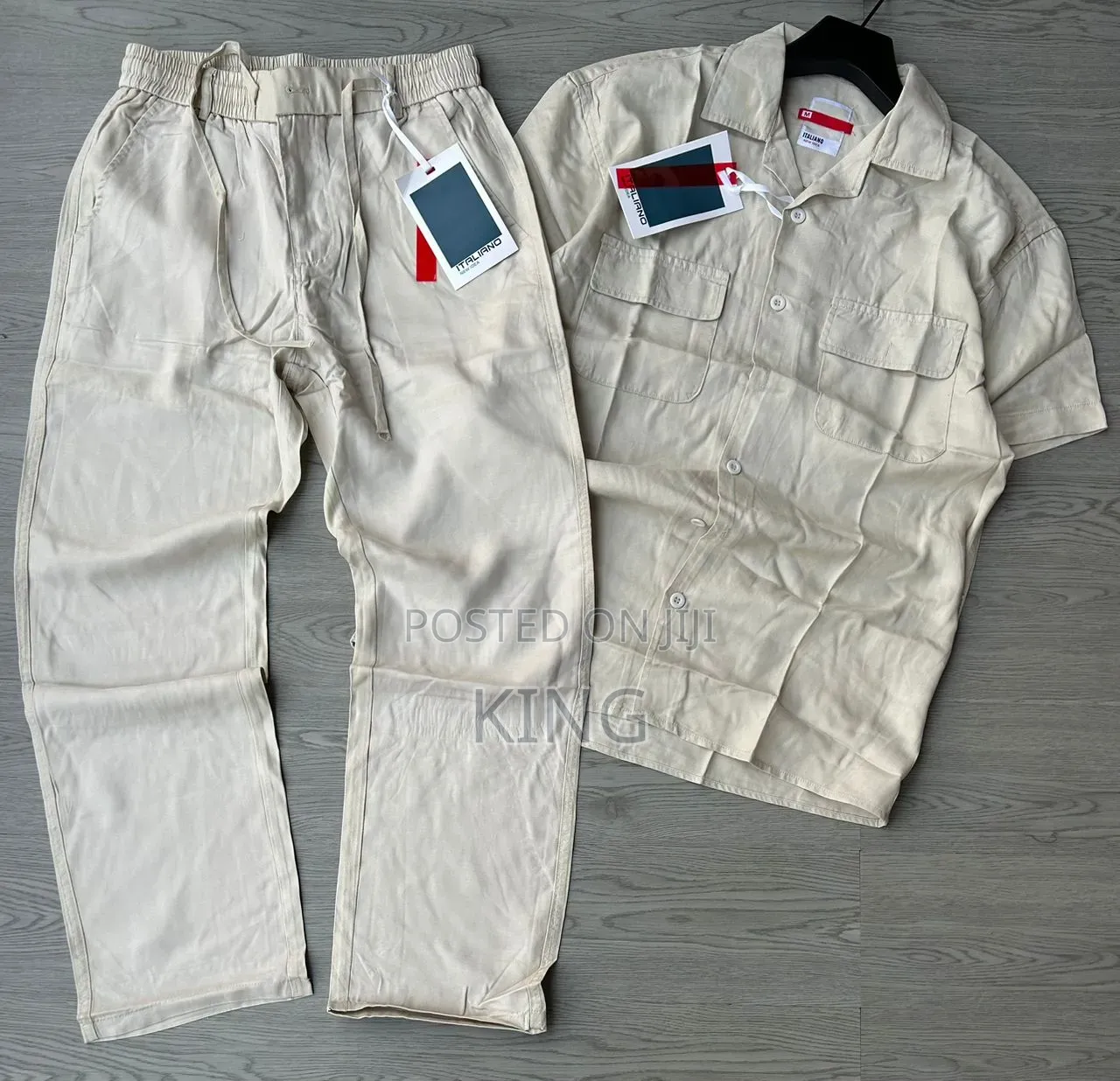 Linen Sets.Cargo-style Pockets Shirt and Pants.