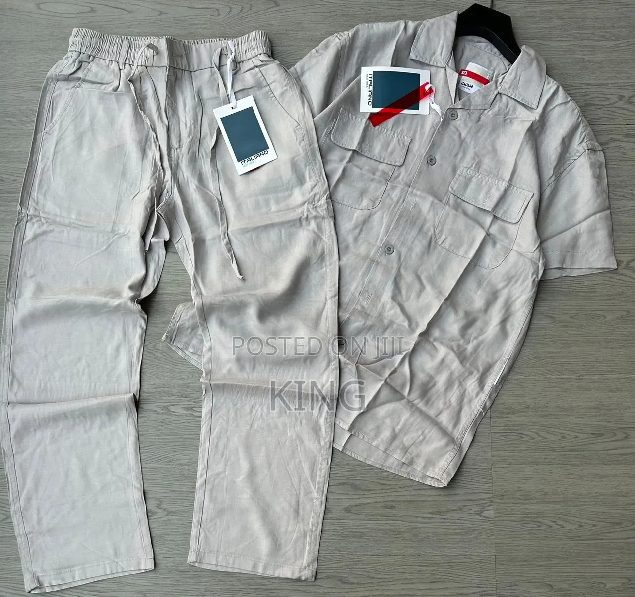 Linen Sets.Cargo-style Pockets Shirt and Pants.
