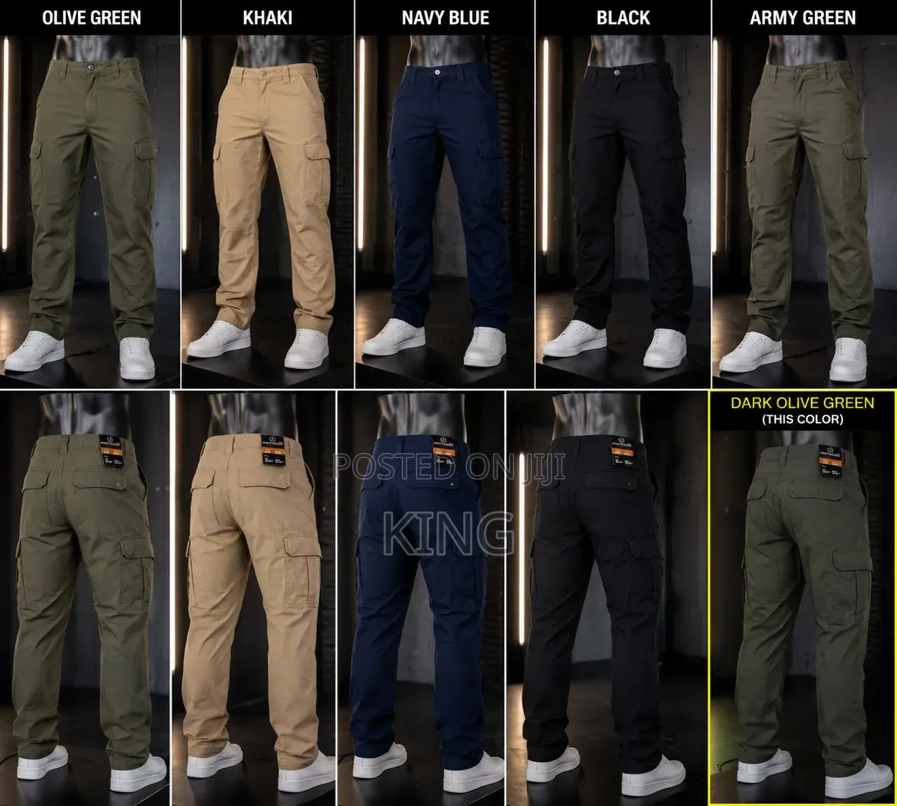 Cargo Pants.Black, Beige, Olive, Gray, and Khaki.
