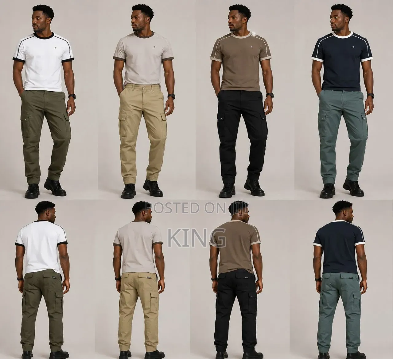 Cargo Pants.Black, Beige, Olive, Gray, and Khaki.