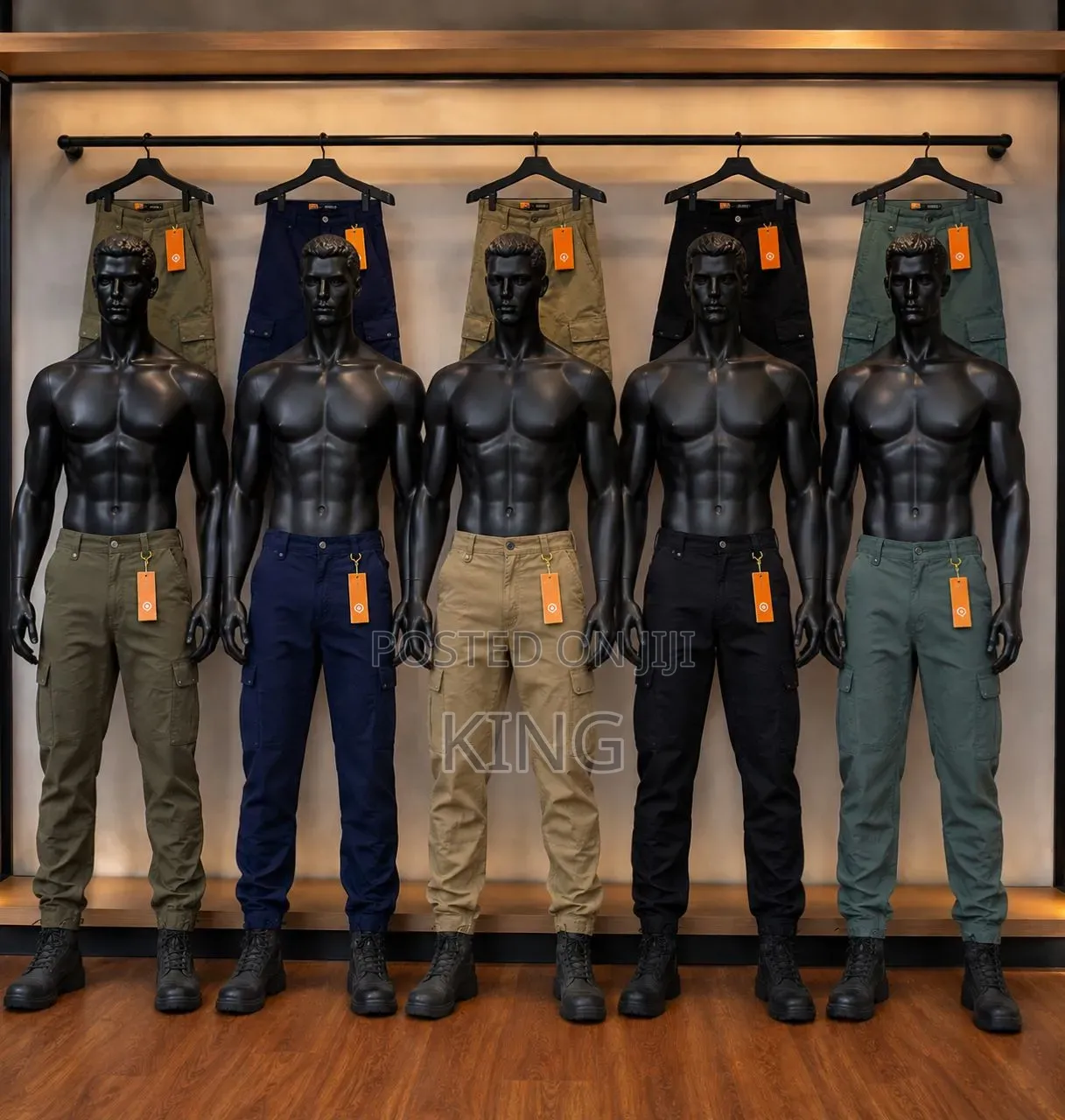 Cargo Pants.Black, Beige, Olive, Gray, and Khaki.