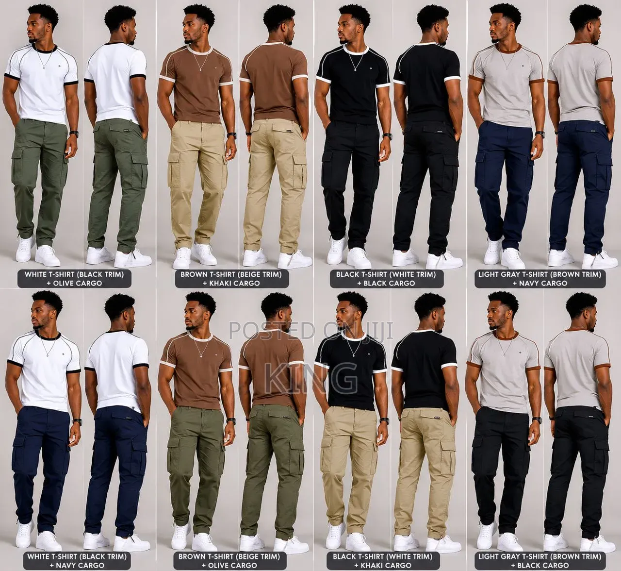 Cargo Pants.Black, Beige, Olive, Gray, and Khaki.