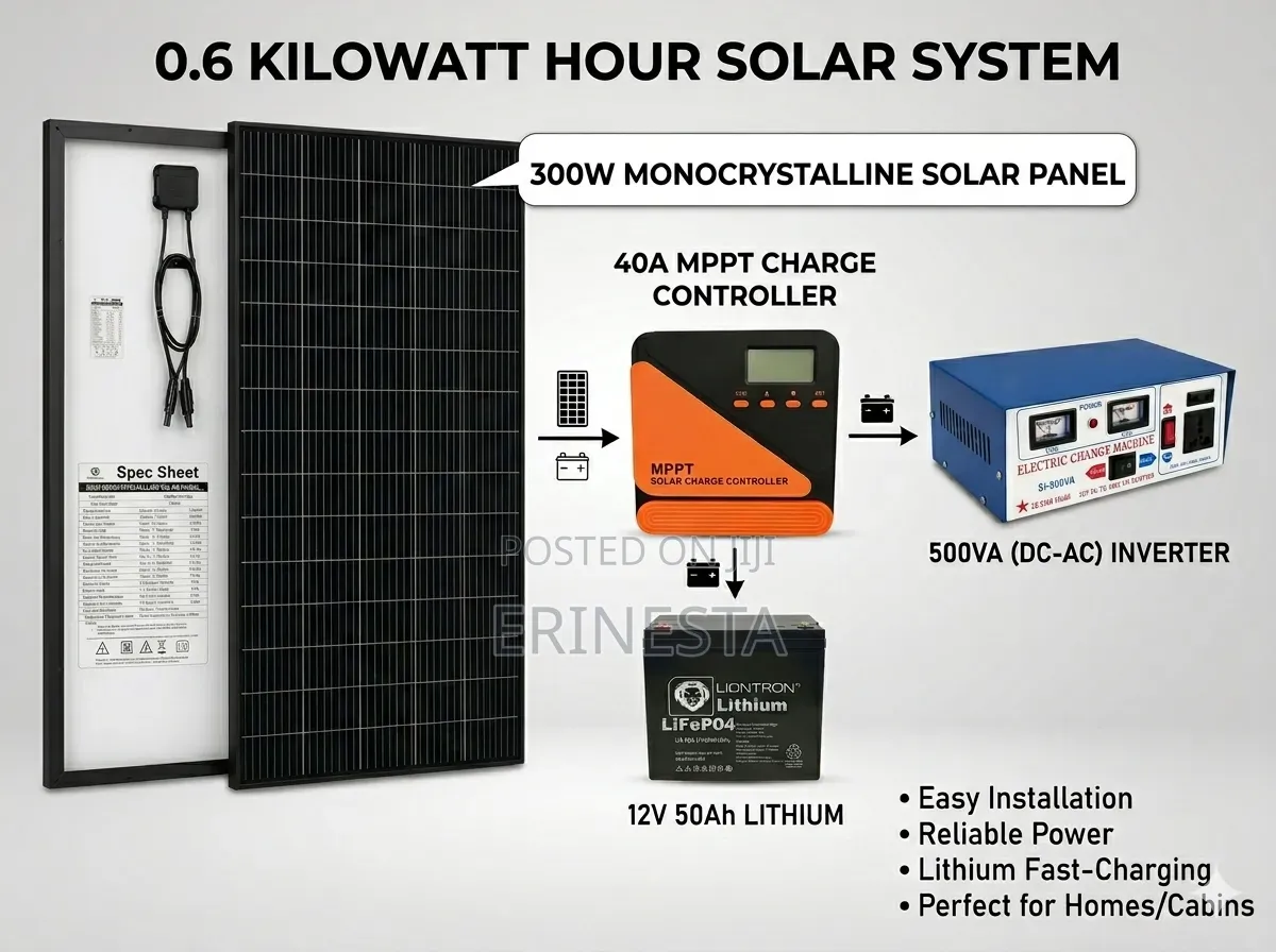 0.6kwh Lifepo4 Solar System With 40a MPPT 300w Panel