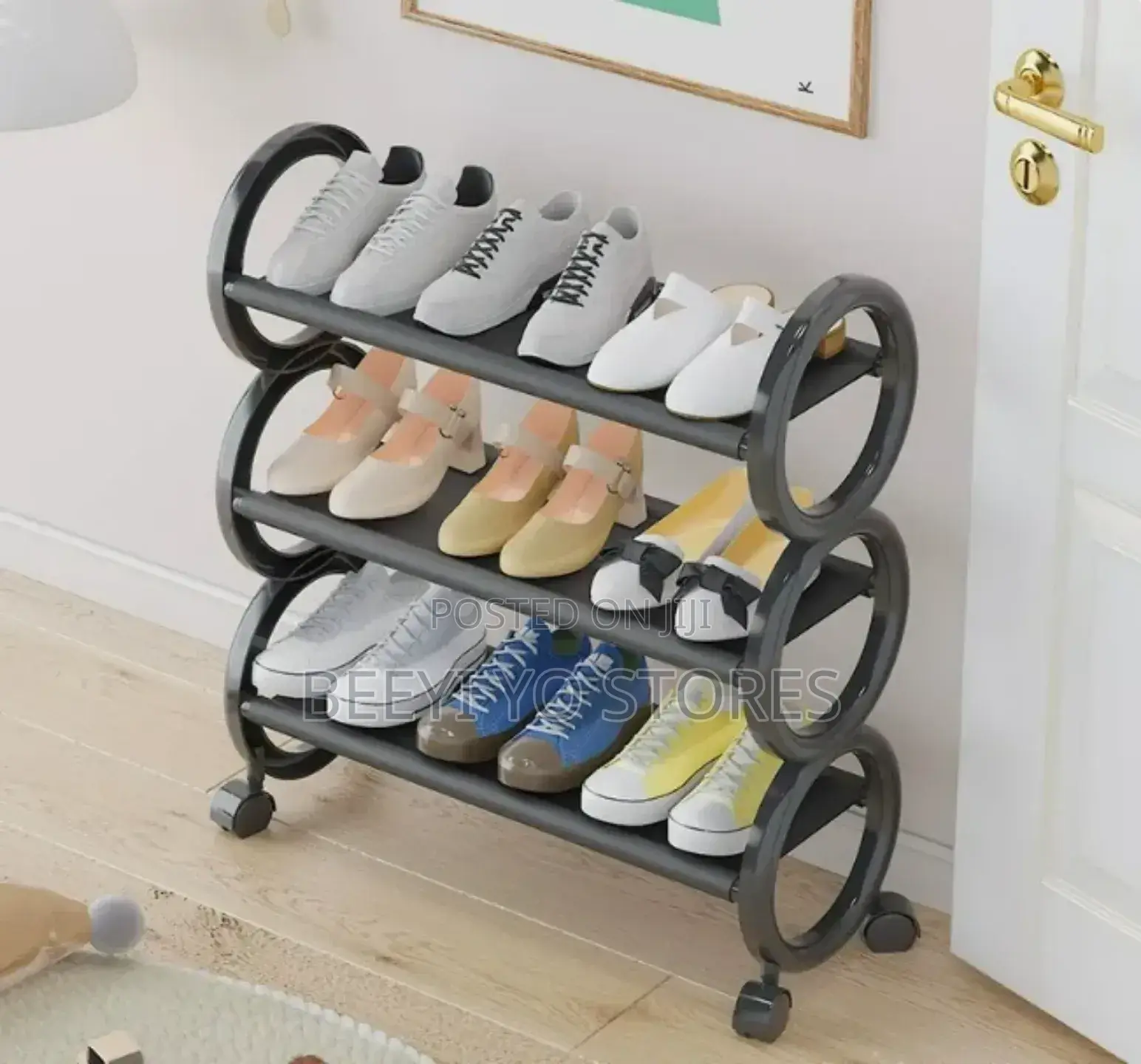 ​Modern 4-Tier Rolling Shoe Rack