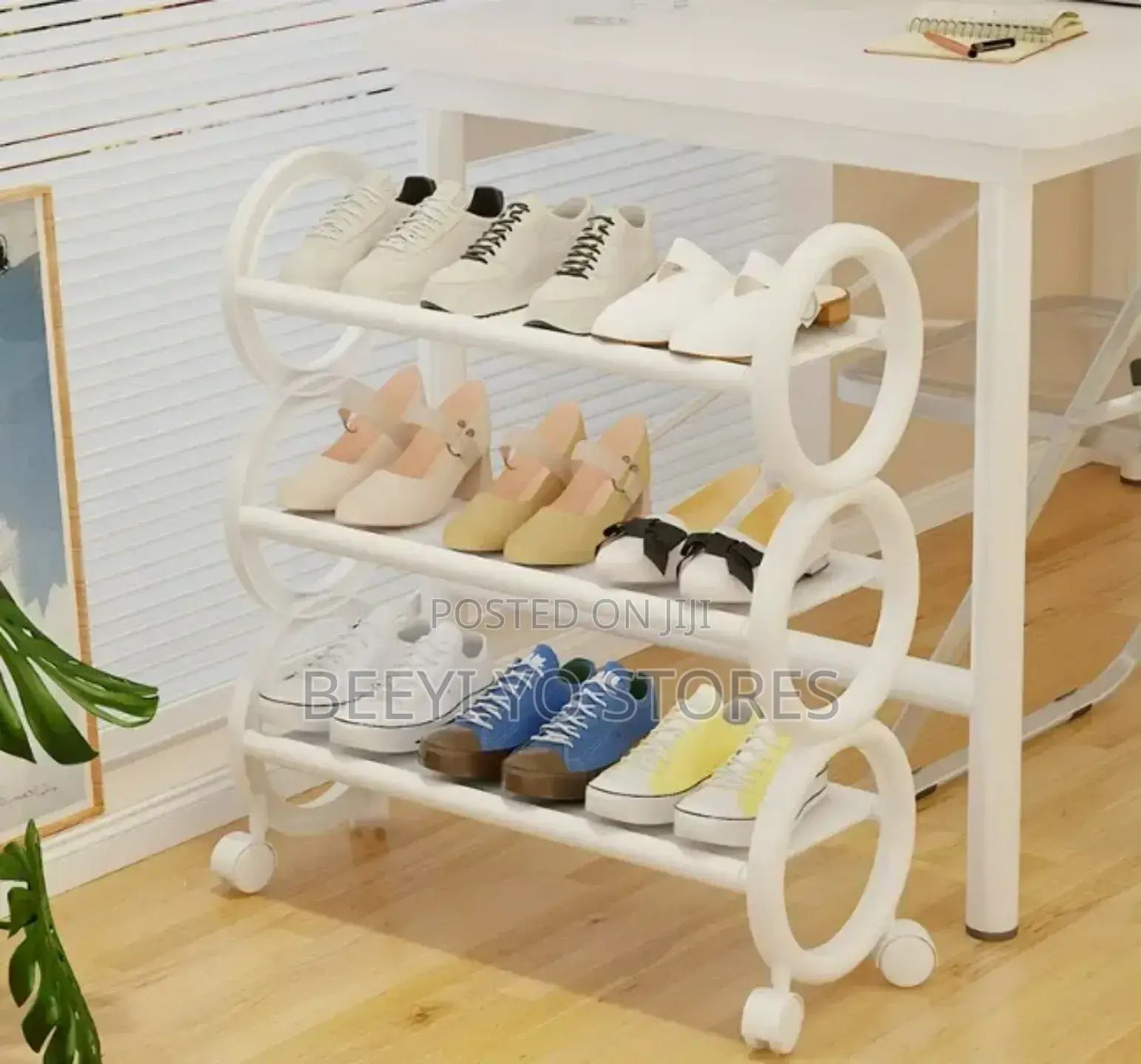 ​Modern 4-Tier Rolling Shoe Rack