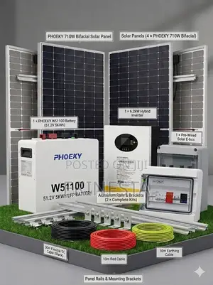 5kwh 51.2v Lifepo4 Solar System: 6.2kw Hybrid Inverter 4×710w Panels