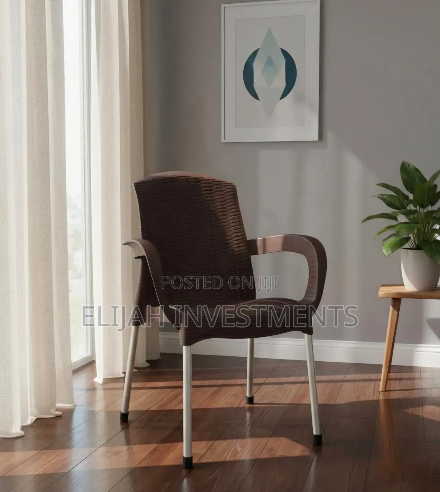 Modern Plastic Faux Rattan Design Armchair