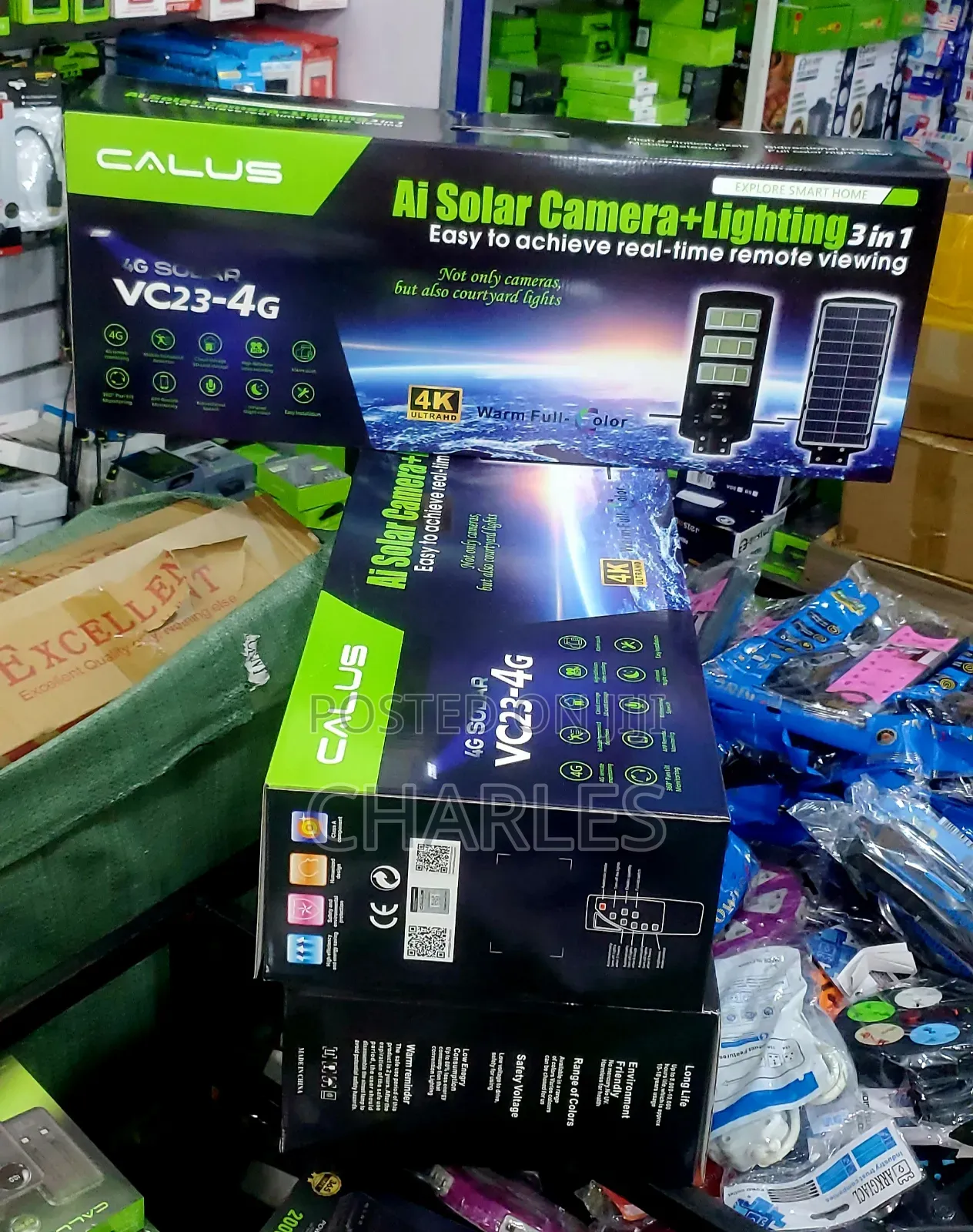 A Surveillance Camera With A Solar Panel And 3 Lens With Night Vision