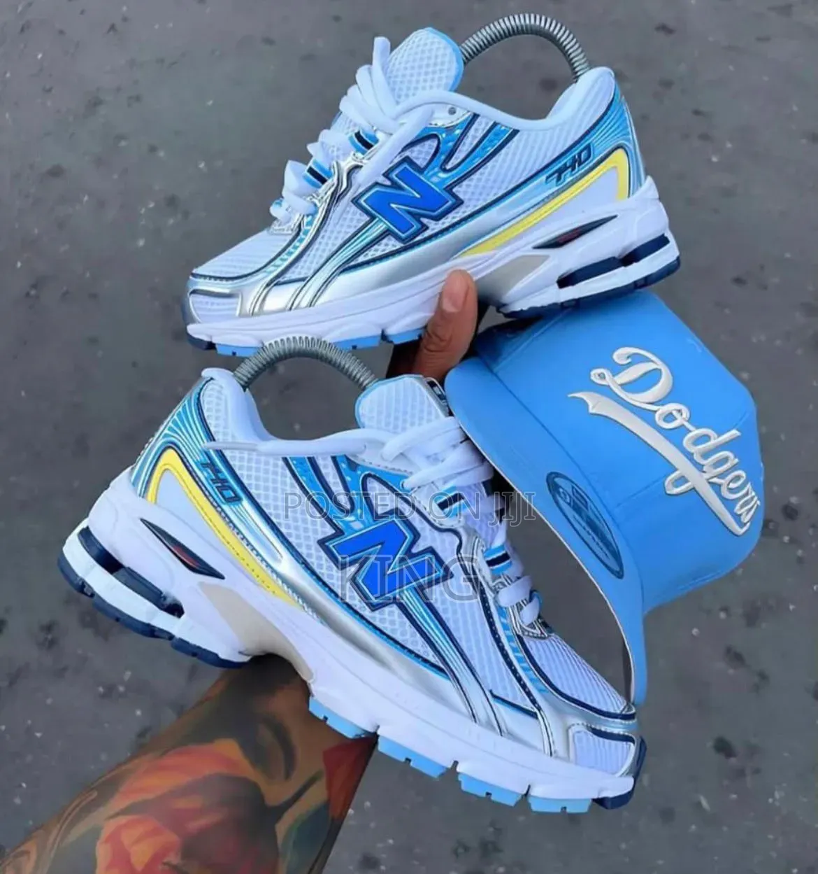 New Balance 740 Sneakers in a Blue, White, and Silver