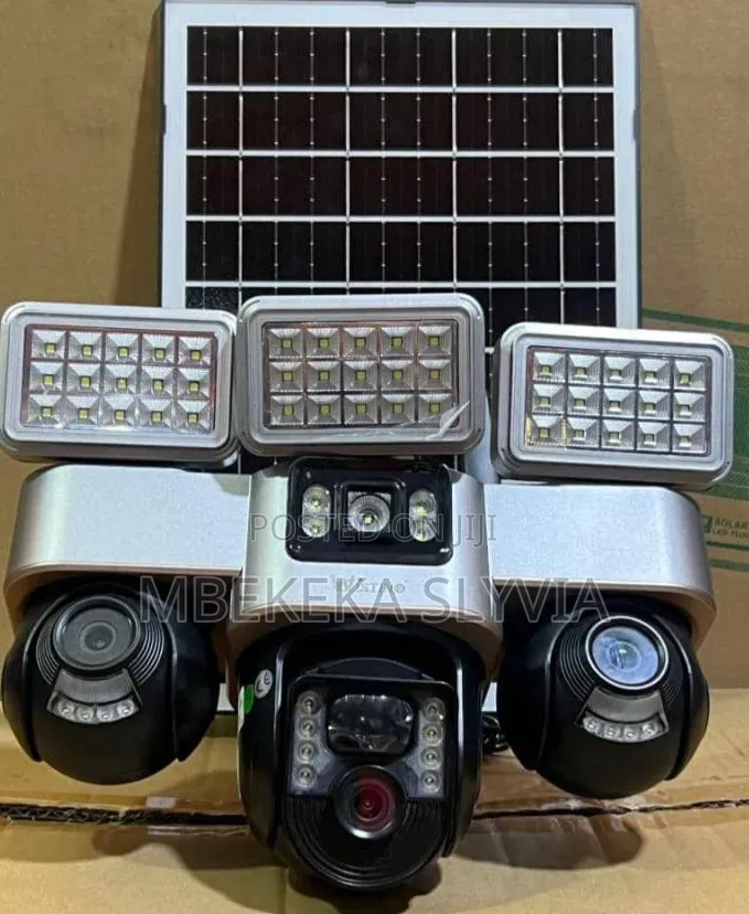 Solar Camera 3ptz Lens With Flood Lights-50xzoom Security Surveillanc