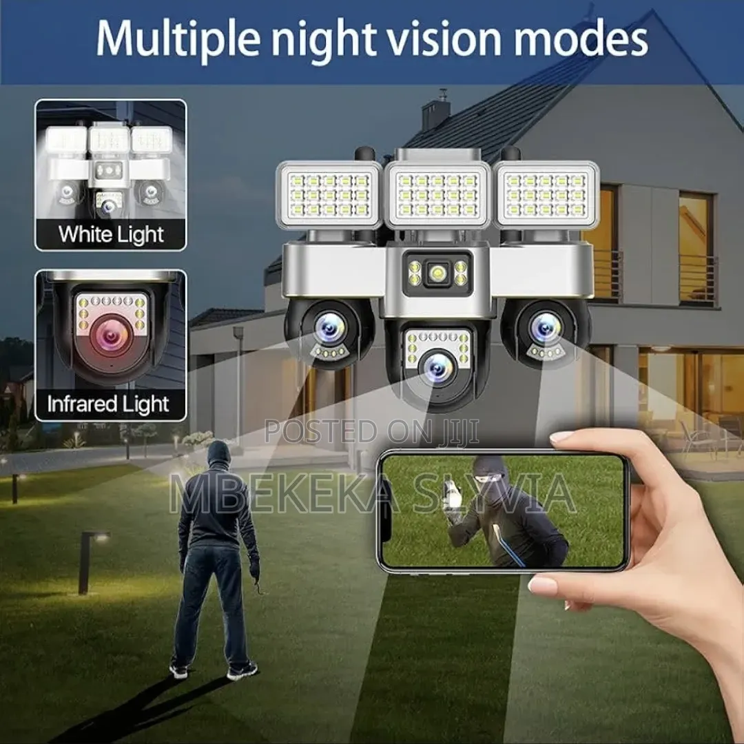 Solar Camera 3ptz Lens With Flood Lights-50xzoom Security Surveillanc