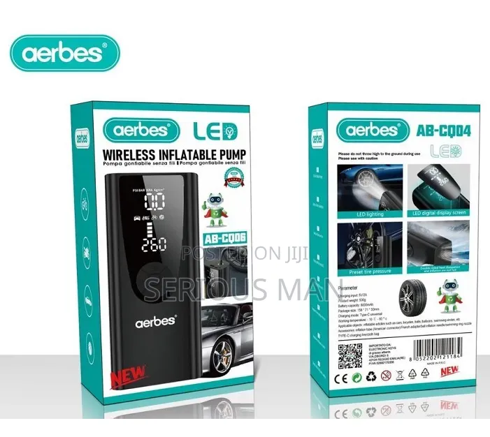 Aerbes Ab-Cq06 Wireless Rechargeable Car Tire Inflation Pump.