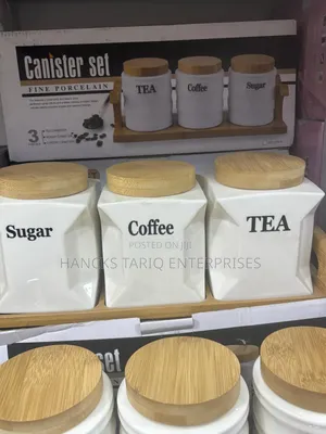 Fine Porcelain Canister Set – 3-Piece Kitchen Storage With Wooden Lids