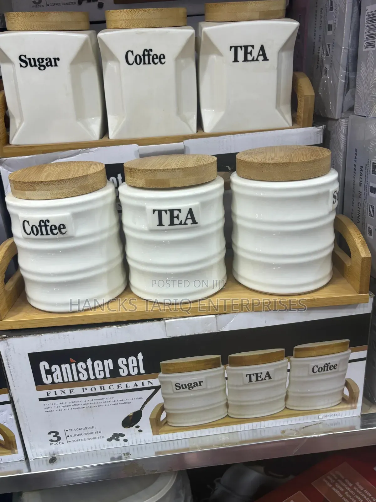 Fine Porcelain Canister Set – 3-Piece Kitchen Storage With Wooden Lids