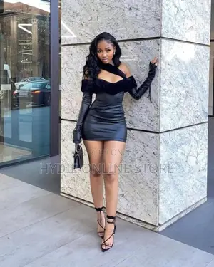 Long Arm Leather Short Dress