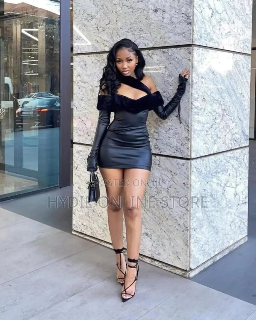 Long Arm Leather Short Dress