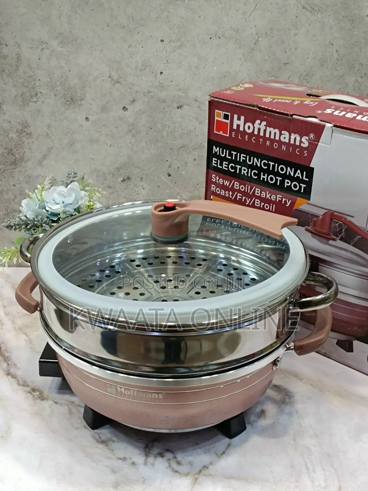 Hoffmans Electric Hot Pot 32cm Multi-functional, Stew,Broil, Fry,Roast