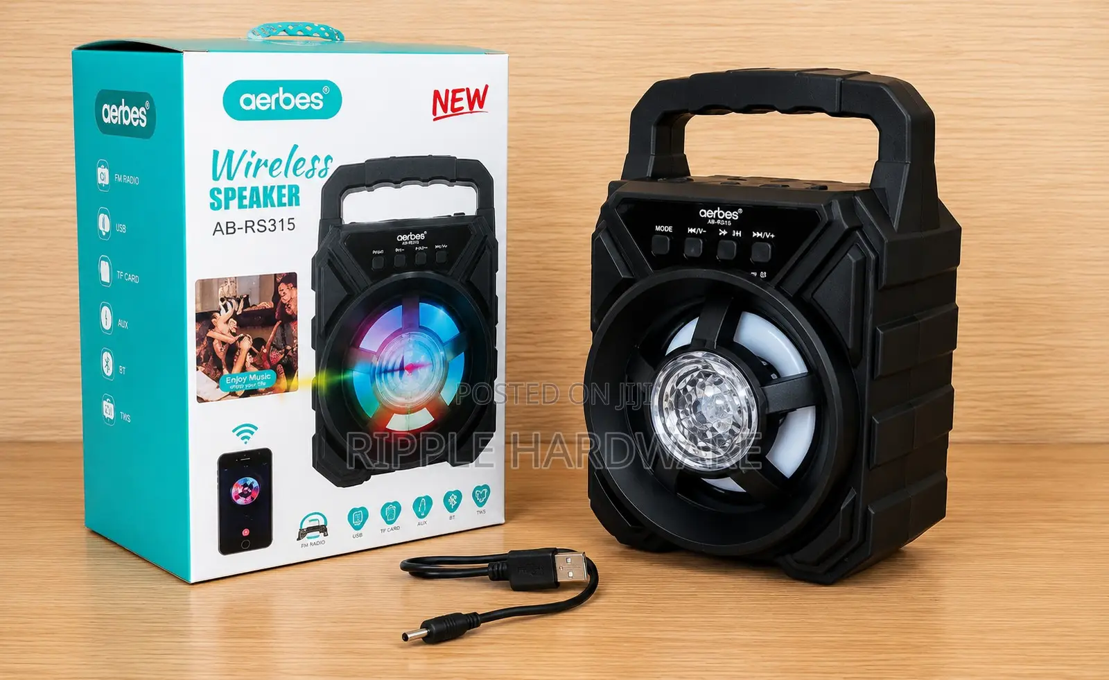Aerbes Ab-Rs315 Rechargeable Bluetooth Wireless Speaker With RGB Light