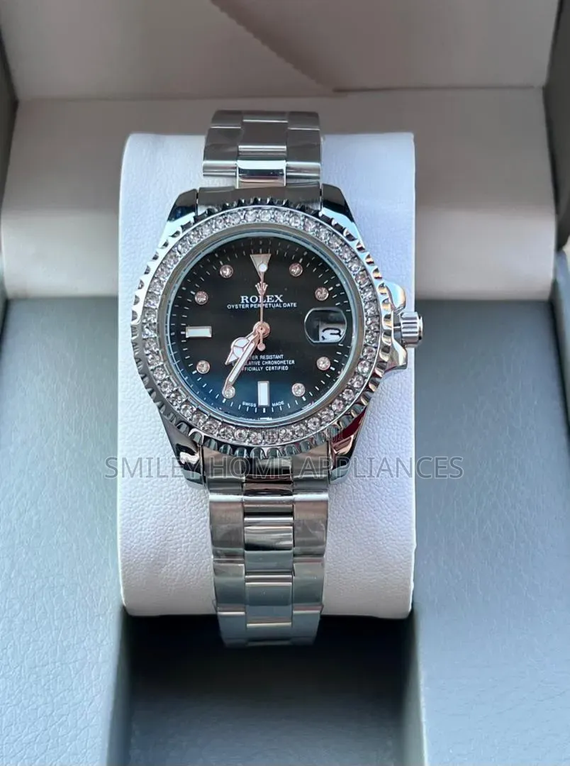 Women's Original Rolex Wrist Analog Time Piece With Diamond Crystals