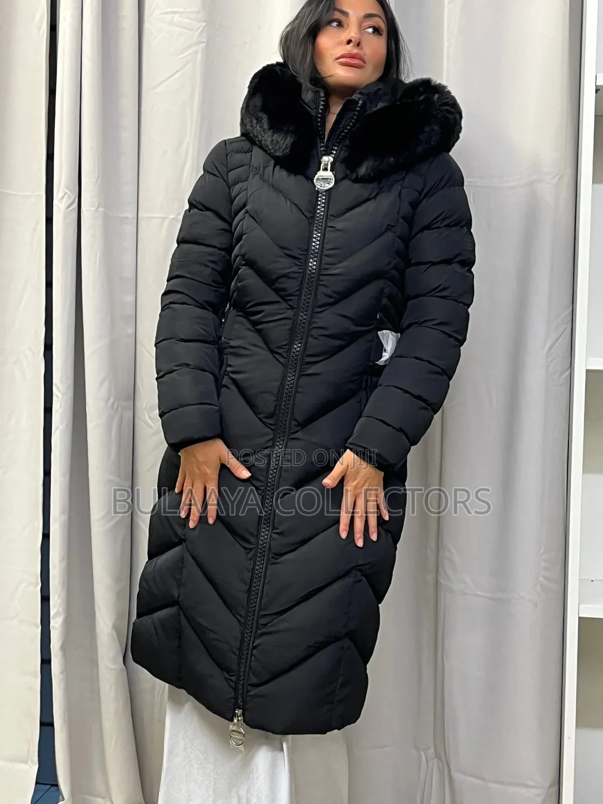 Uk Used Black Guess Patricia Long Down Jacket.