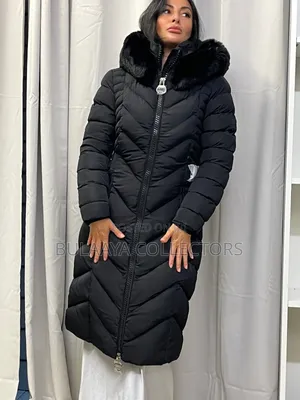 Uk Used Black Guess Patricia Long Down Jacket.