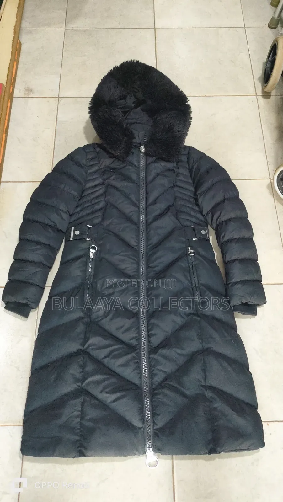 Uk Used Black Guess Patricia Long Down Jacket.