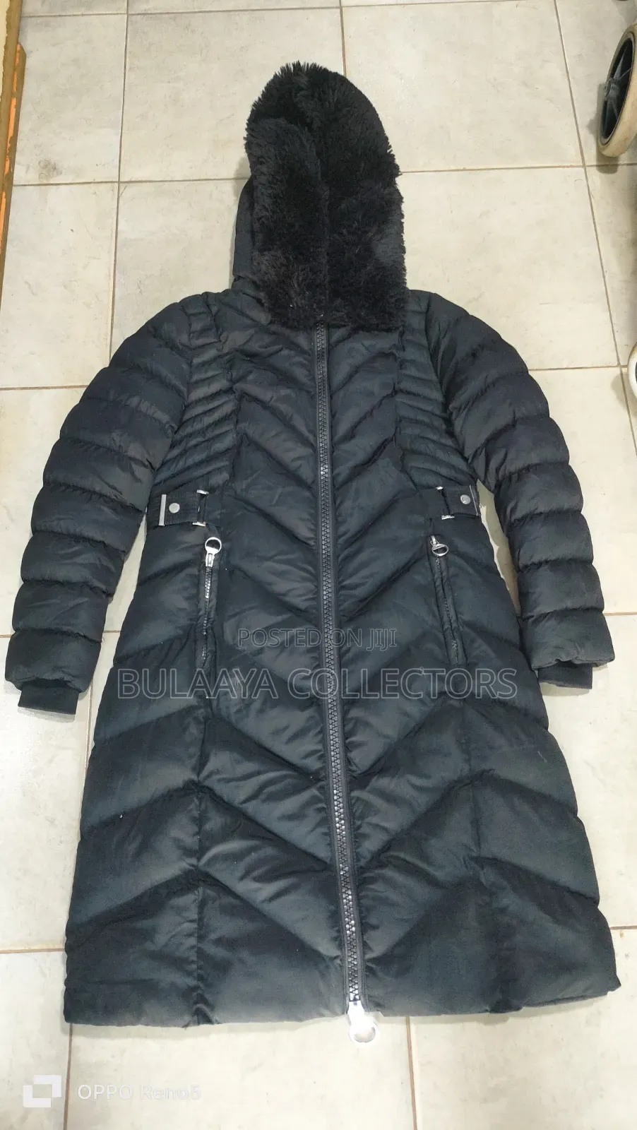 Uk Used Black Guess Patricia Long Down Jacket.
