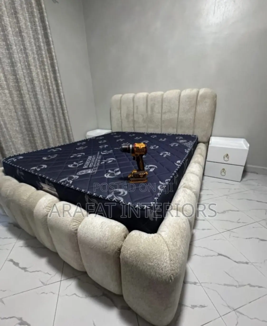 Modern Cream Tufted Upholstered Bed