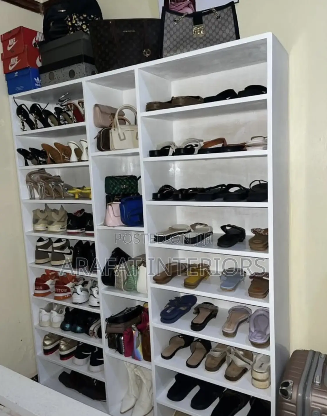 Large White Shoe Handbag Storage Shelving Unit