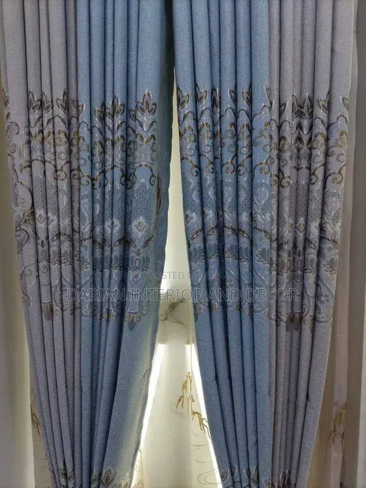 Flowered Curtains in Grey and Blue