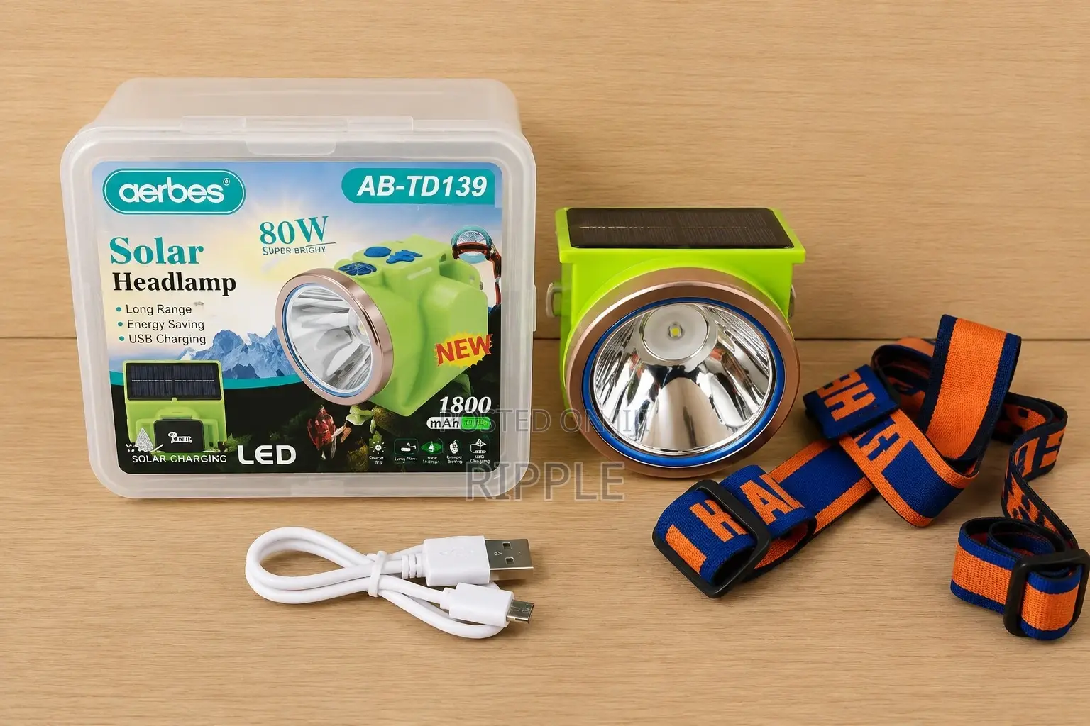 Aerbes Ab-Td139 80w Solar Rechargeable Led Headlamp Head Torch