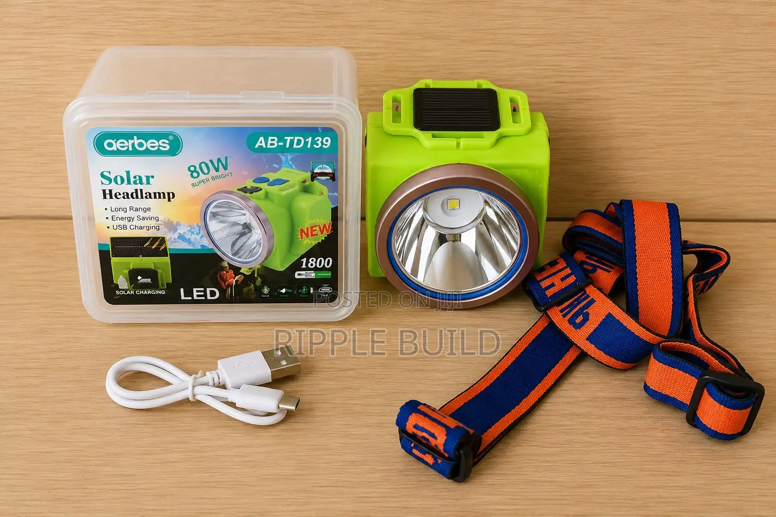 Aerbes Ab-Td139 80w Solar Rechargeable Led Headlamp Head Torch