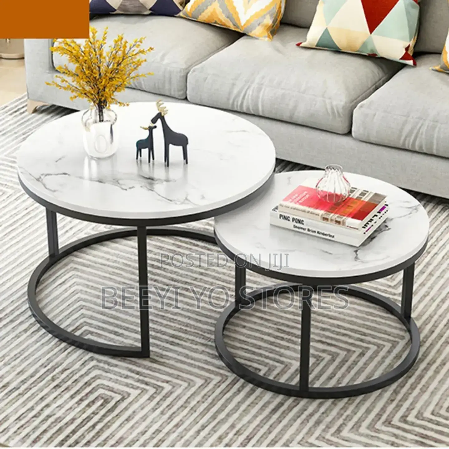 Modern Nesting Coffee Table Set – Elegant Marble-Effect Round Tables
