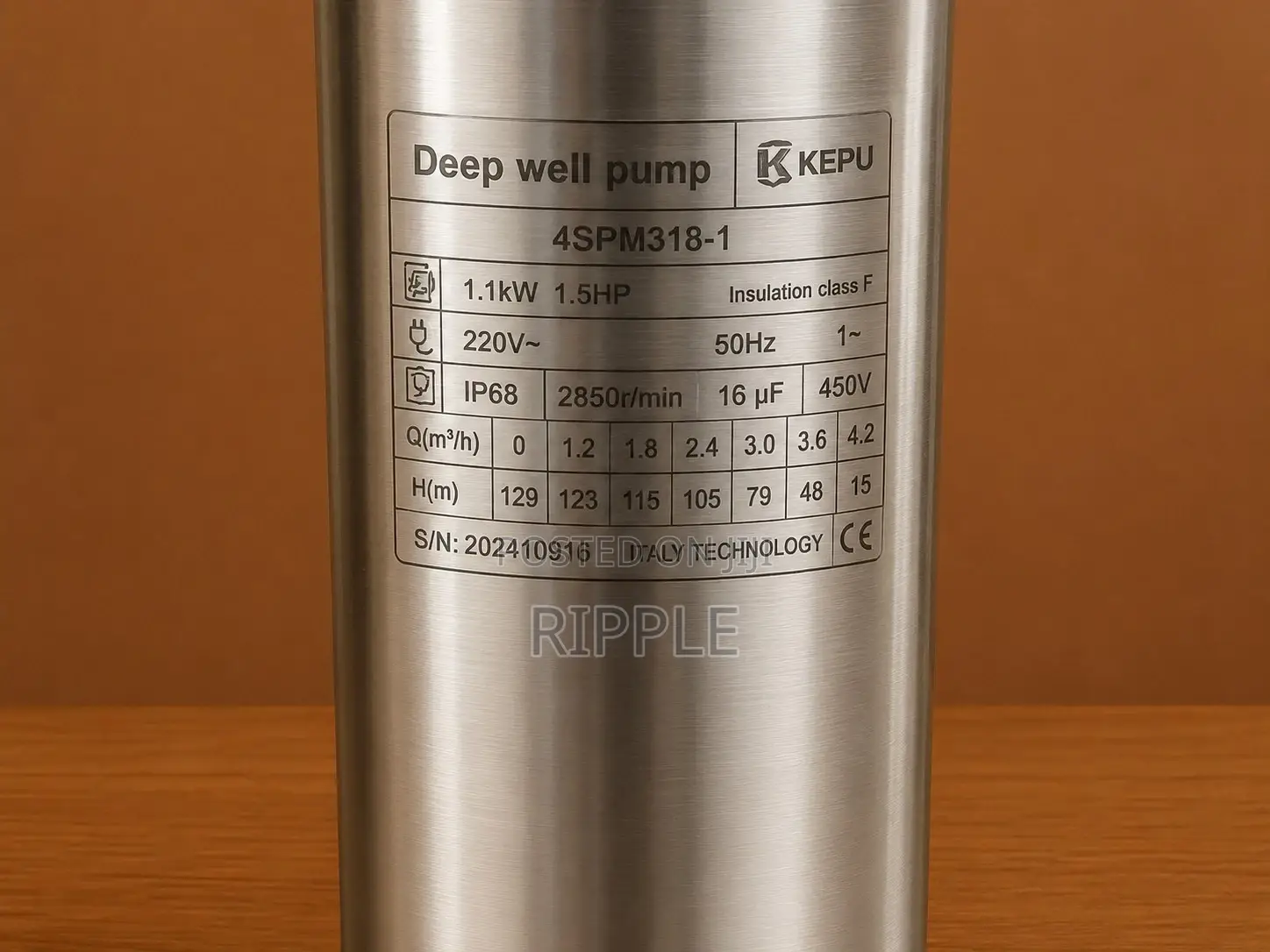 370W AC Electric Borehole Pump 64m Head 3900l/H 220V