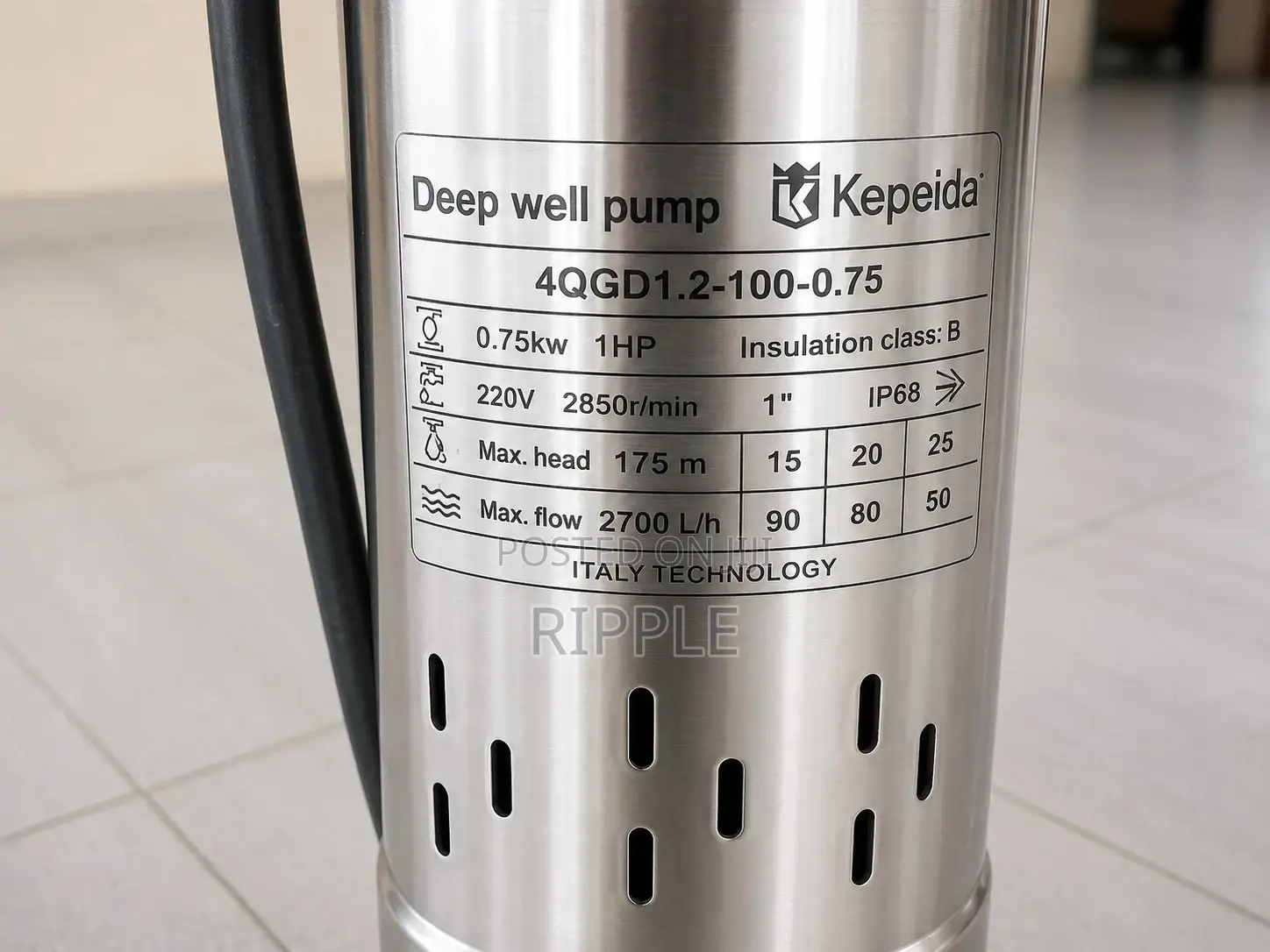 750w Ac Electric Borehole Pump 175m Head 2700l/H