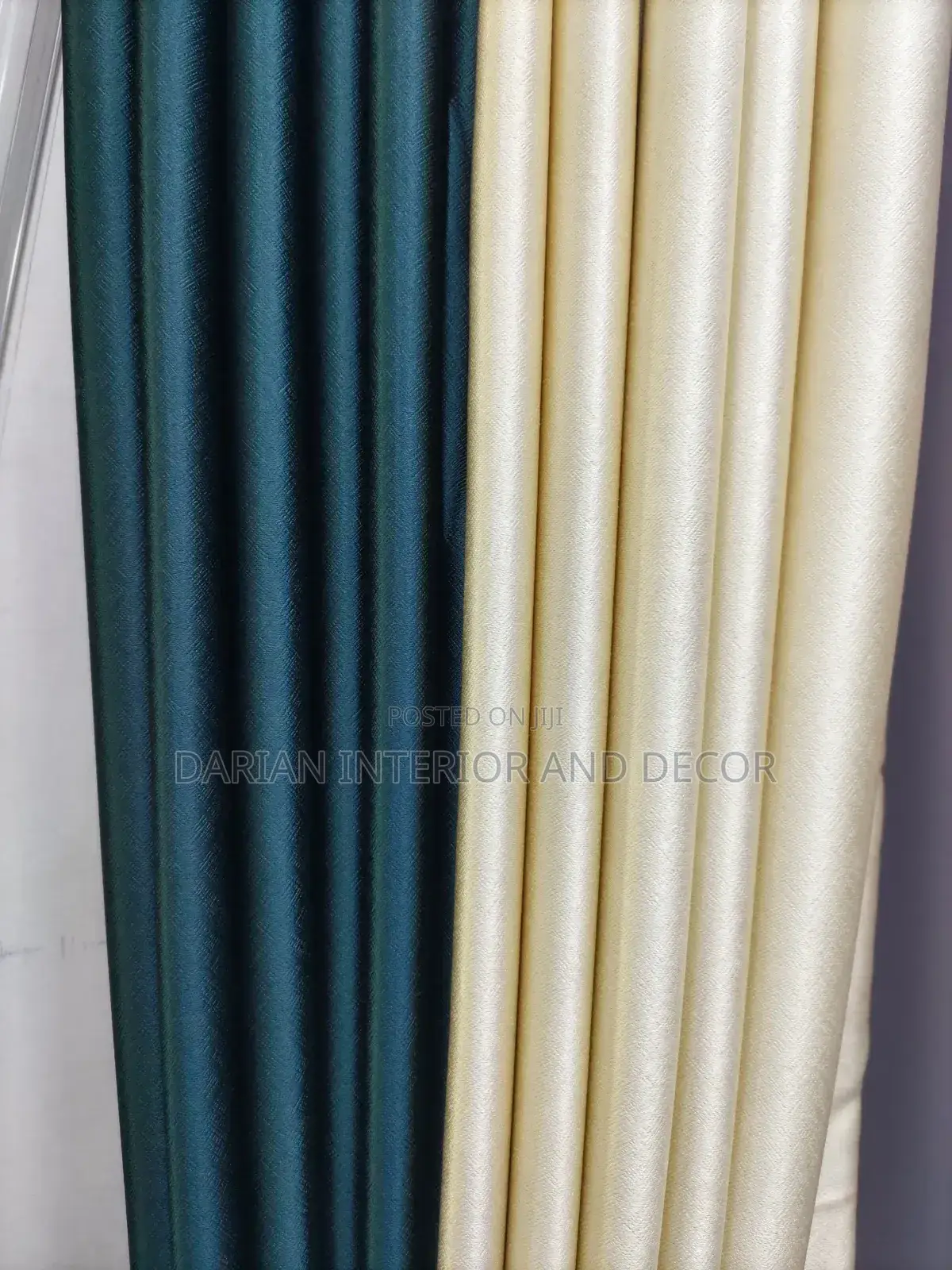 Blackout Curtains in Army Green and Cream